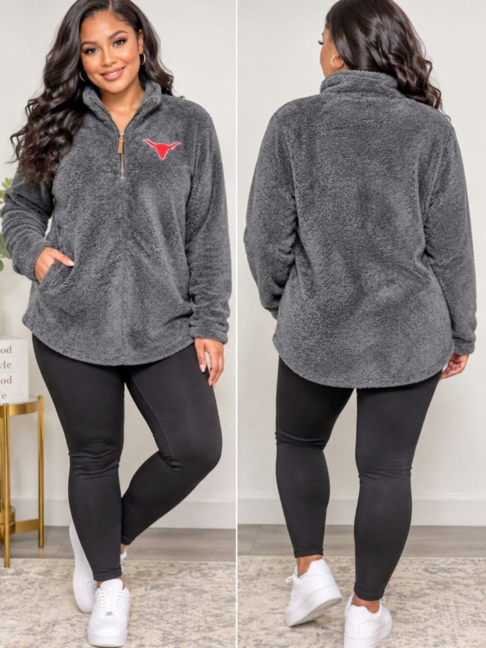 Charles River Western Style Women's Soft Fleece Pullover Gray Longhorn Size Xl